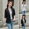 Women Suit Coat Lapel 3/4 Sleeve Button Placket Summer Suit Jacket Solid Color Thin Breathable Casual Coat