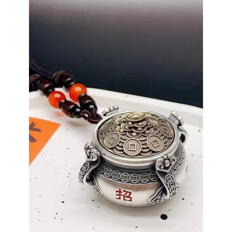 Ручка для горшка с сокровищами в китайском стиле, игрушка в стиле ретро, маленькое украшение в виде чайного питомца, вращающаяся подвеска посередине