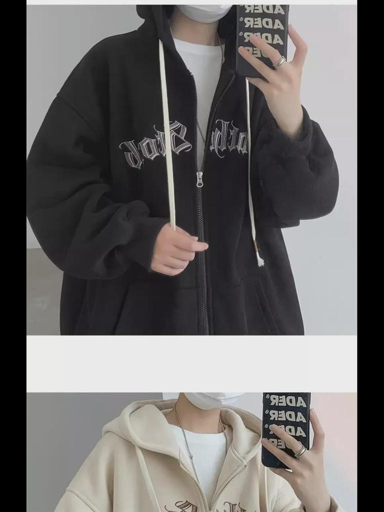 Unisex American-Style Zipper Hoodie: Loose Fit, Trendy Casual Jacket for Spring & Autumn