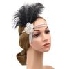 Vintage Diamond Frontal Headband Black 1920S White Feather Tassel Headband Bridal Ball Banquet Headgear