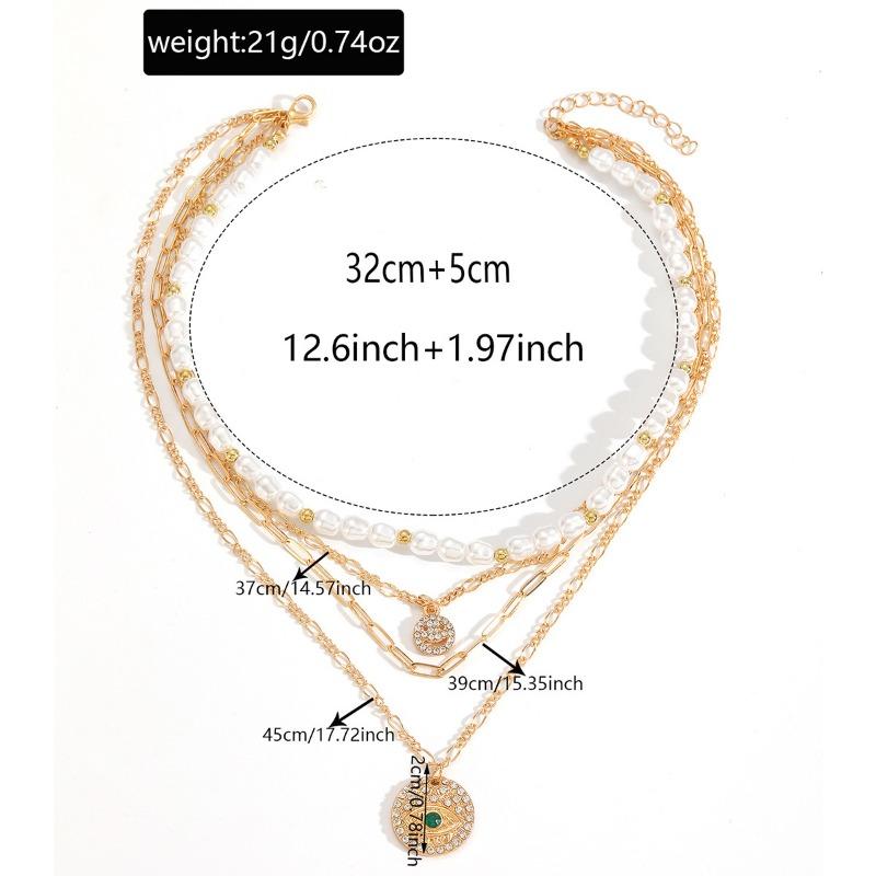 Темпераментное ожерелье из искусственного жемчуга, имитирующее холодный ветер, ретро, легкая роскошь, инкрустированное бриллиантами, смайлик, глаз дьявола, многослойное ожерелье