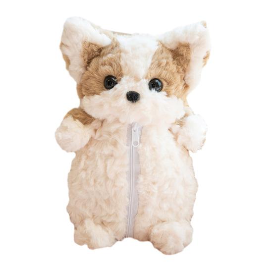 Plush Corgi Pencil Case Large Capacity Stationery Box Creative Animal Stationery Organizer for Pens Pencils Erasers