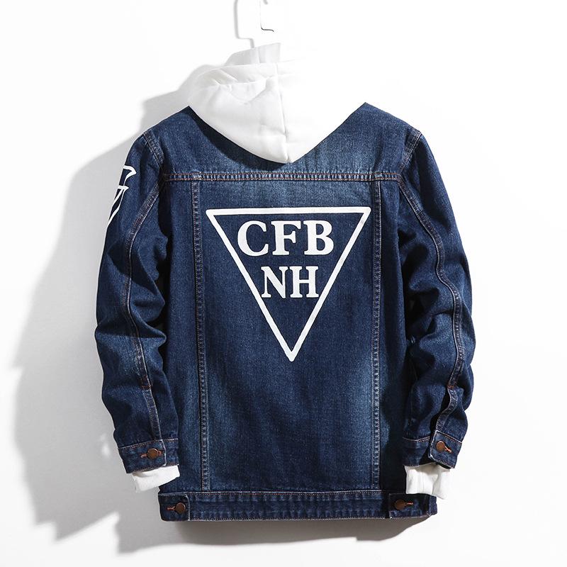 Модная мужская куртка больших размеров на осень и зиму с принтом свободного покроя с эластичной джинсовой курткой с принтом