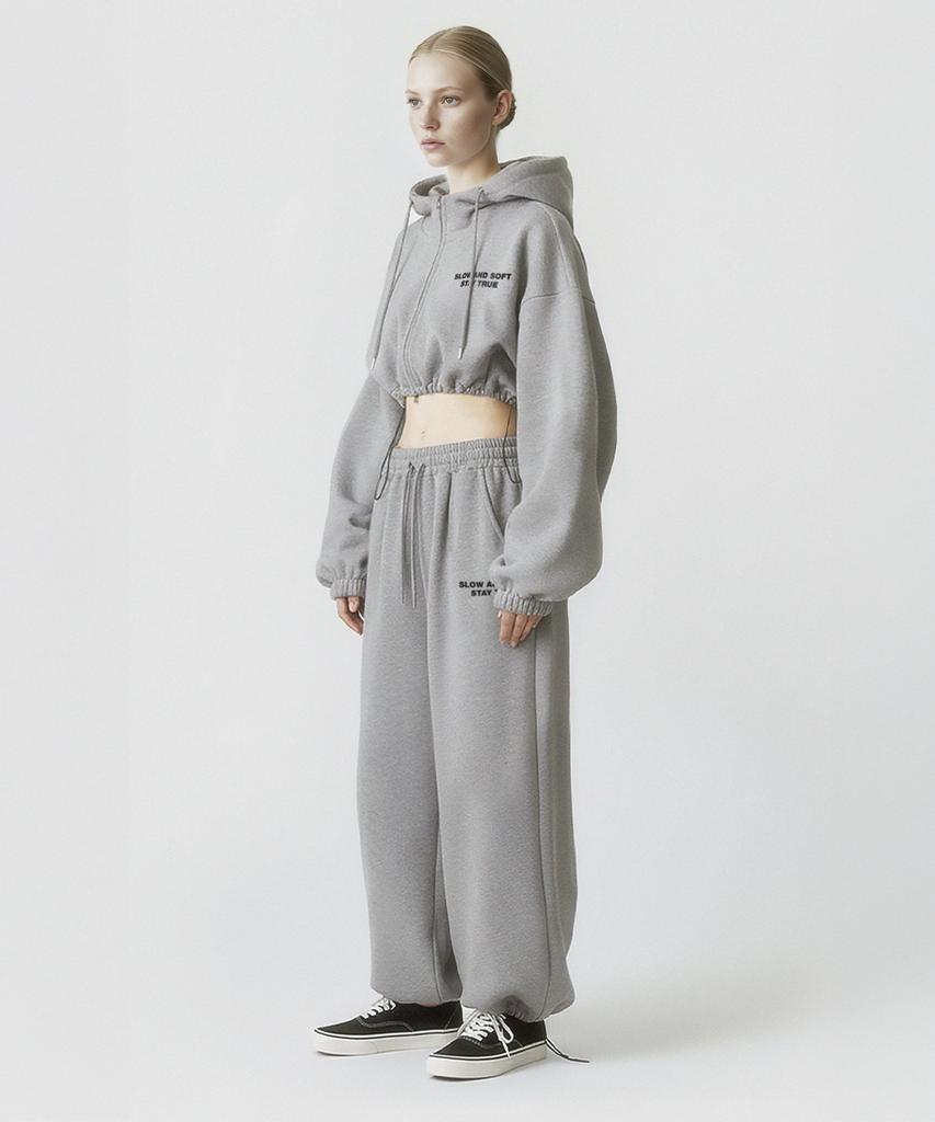 PRINOAR [Fleece Lined] Small Slow And Soft String One-Pleat Wide Pants - Melange