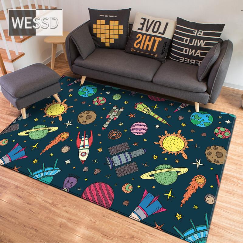 Cartoon Space Universe Planet Carpet For Children Soft Flannel Kids Play Mat Boys Girl Room Mat Bedroom Bedside Carpet Floor Rug