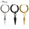 Alisouy 2pcs Punk Hiphop Gothic Stainless Steel Cone Spike Pendant Circle Ear Helix Clip Huggie Women Men Round Hoop Earrings