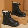 Зимние теплые короткие плюшевые ботильоны женские модные армейские ботинки на платформе с двойной молнией женские удобные ботинки из искусственной кожи на шнуровке