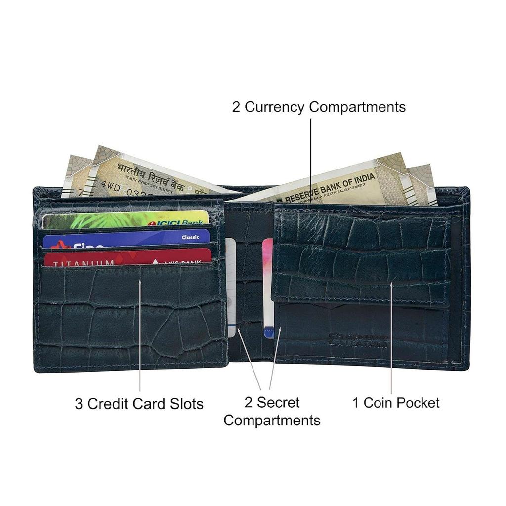 Мужской кожаный кошелек с принтом Карла синего цвета