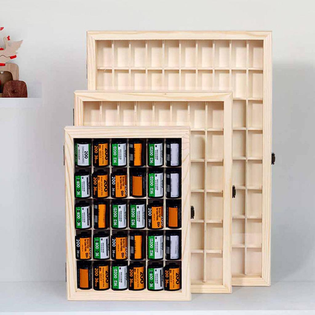 Film Roll Display Case for Safe Storage and Viewing Dustproof Wooden Storage Box with Lid Film Canister Collector