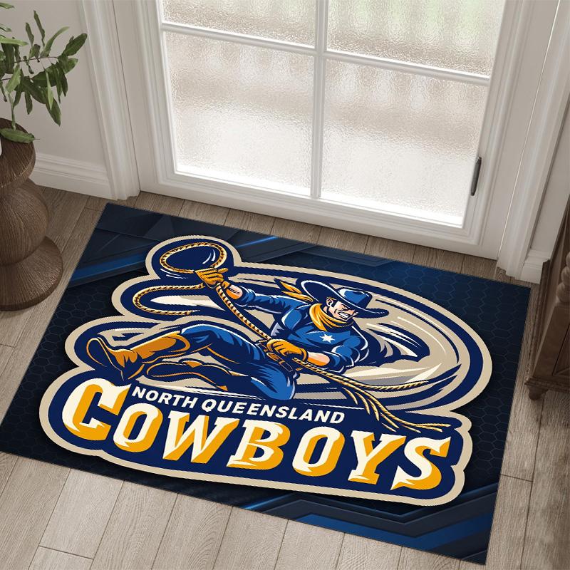 North Queensland Cowboys Design Crystal Velvet Carpet Cozy Non?Slip Printed Rug For Bedroom Living Room Entrance