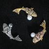 Female Fashion White Pink Crystal Pearl Fish Brooches For Women Luxury Yellow Gold Silver Color Alloy Animal Brooch Safety Pins