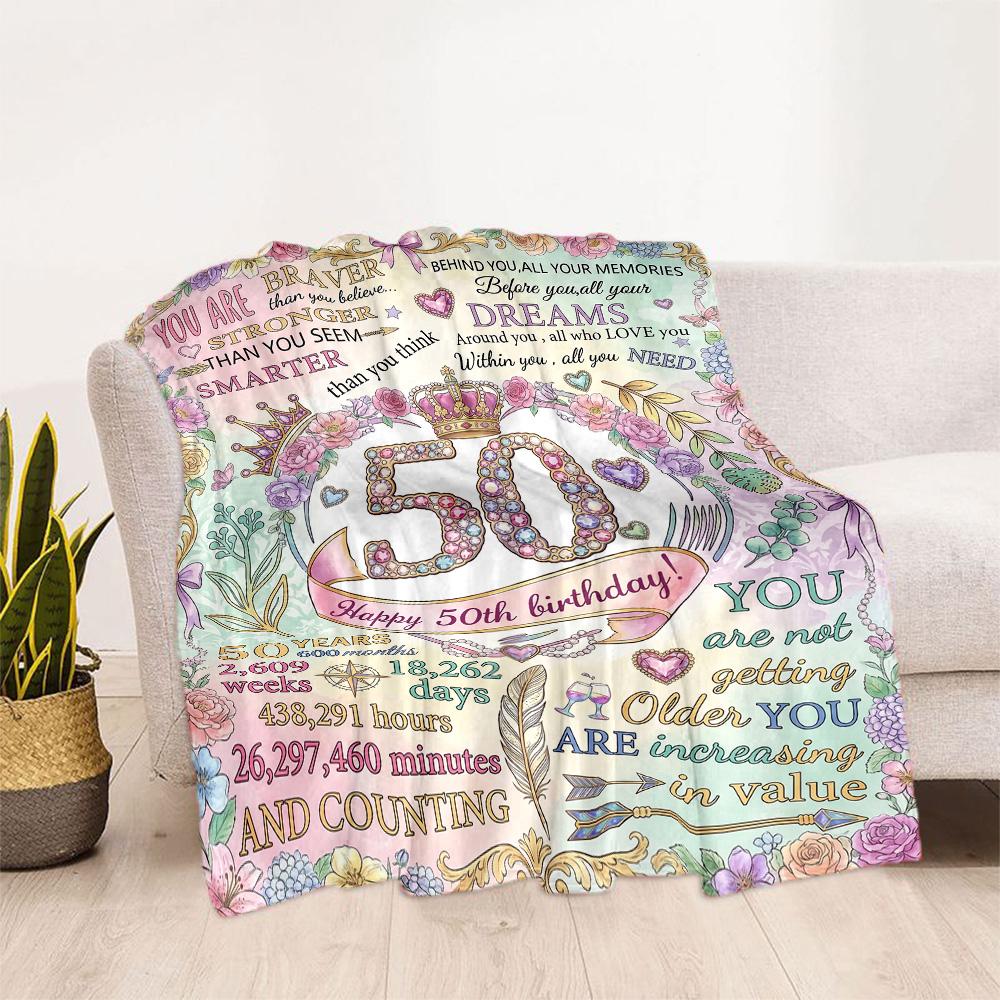 Happy 50th Birthday Celebration Blanket Warmthful Decor Suitable for Bedding Livingroom Seaside Four Seasons Multipurpose Modern