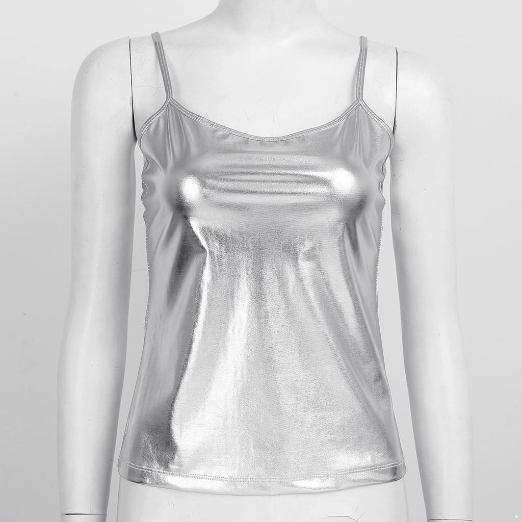 Клубная одежда, топ на бретельках из лакированной кожи, женский топ без рукавов на тонких бретелях, майка, жилет