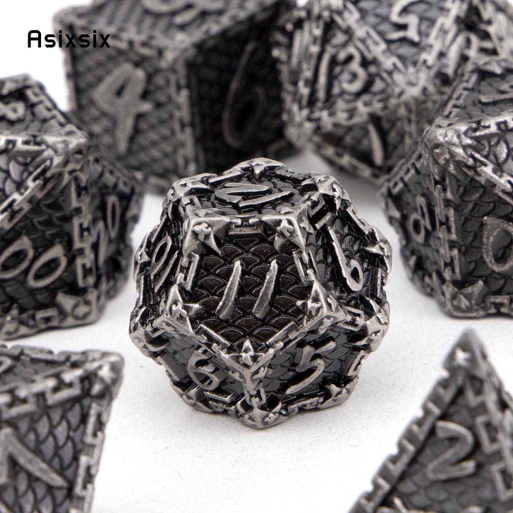 7 шт. серебряные металлические кубики в виде рыбьей чешуи, набор цельных металлических многогранных кубиков, подходящий для ролевой игры, настольной игры, карточной игры
