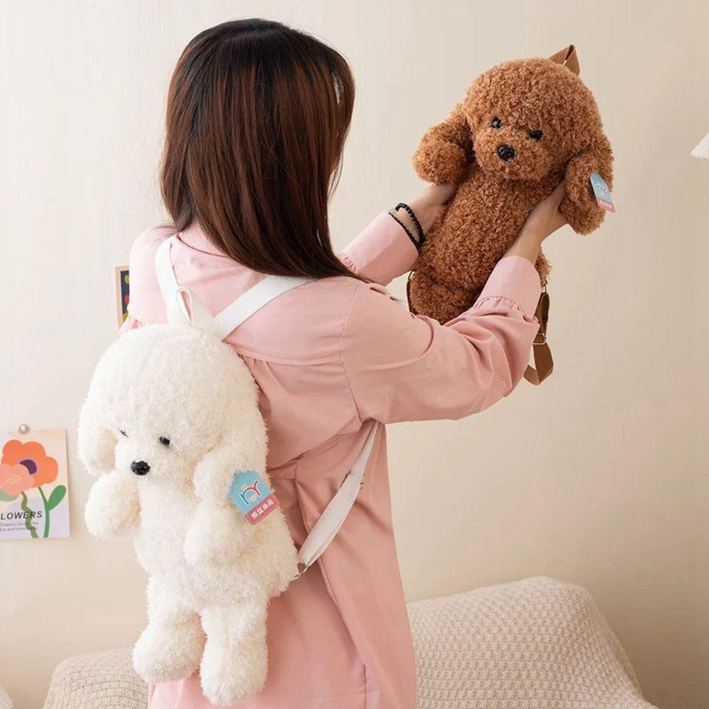 Cute Animals Dog Shoulders Bags Large Capacity Animal Plush Toys Dog Plush Backpack  Lady