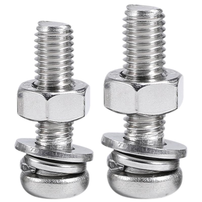 Комбинация из нержавеющей стали 304: Винты с круглой головкой, гайки, плоские и пружинные шайбы - M3, M4, M5