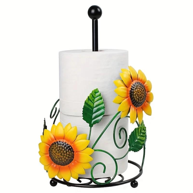 Iron Sunflower Tissue Holder Kitchen Decoration Accessories Living Room Painted Butterfly Vertical Storage Roll Home Decoration