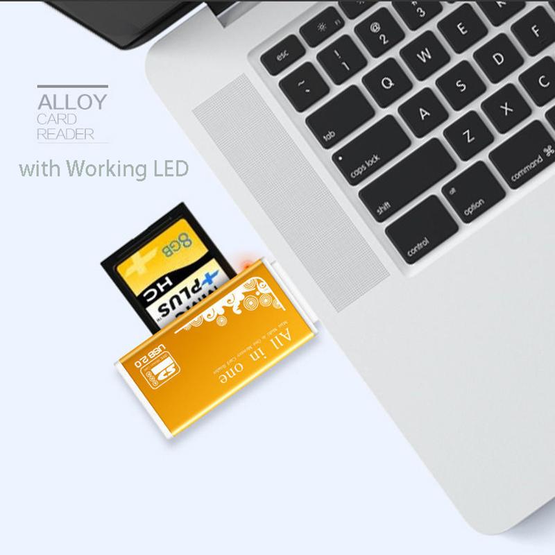 Алюминиевый кард-ридер 4 порта USB 2.0 Micro SD TF M2 MS Pro Duo MMC SDHC Адаптер для карт памяти телефона и камеры с LED-индикатором