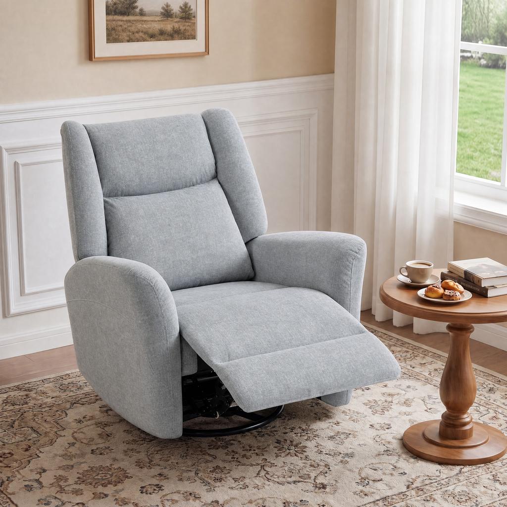Recliner, Swivel TV Chair with Reclining Function, Wide Deep Seat, Scratch-Resistant Fabric for Living Room, Light Gray