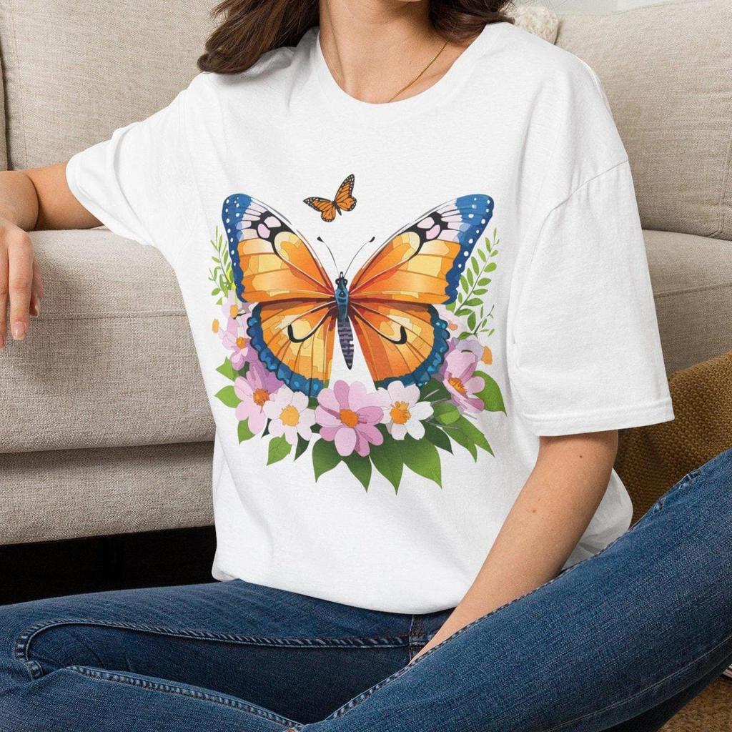 Monarch Butterfly T-Shirt | Floral Butterfly Tee Gift for her Mom Grandma Family Friend Sister Crew Team Party Aunt