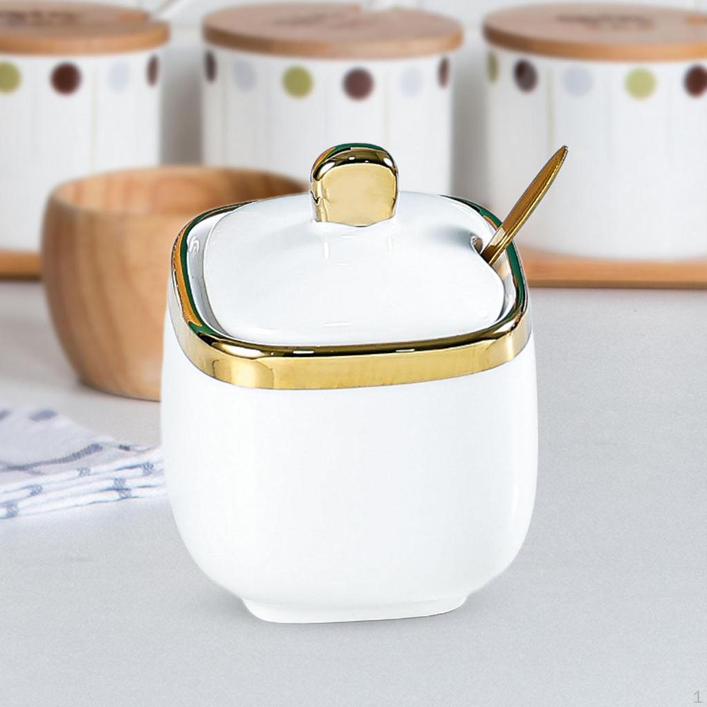 Ceramic Sugar Bowl Condiment Jar Salt Container Pot for Countertop