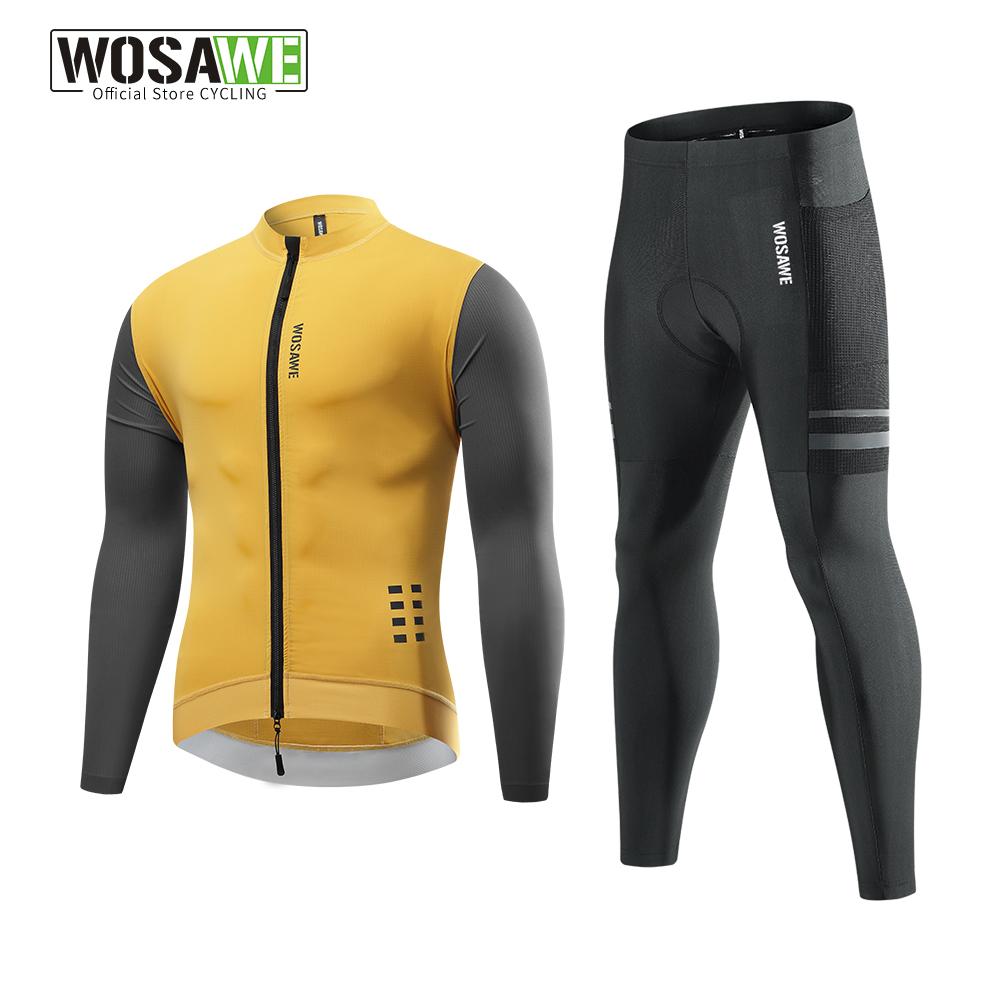 WOSAWE Мужской осенний комплект для велоспорта с длинным рукавом Одежда для велоспорта Длинные леггинсы для шоссейного велосипеда Спортивная одежда для активного отдыха
