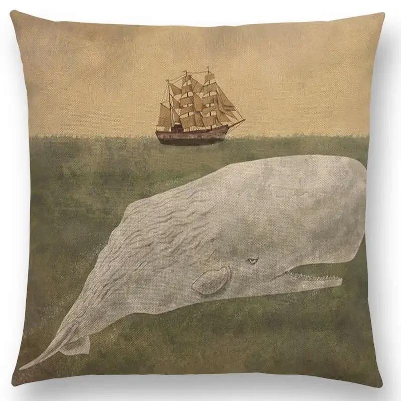 Новейшая Милая Маленькая Привидение Парусник Кит Океан Олень Медведь Дайвер Принты Наволочка Диванная Подушка