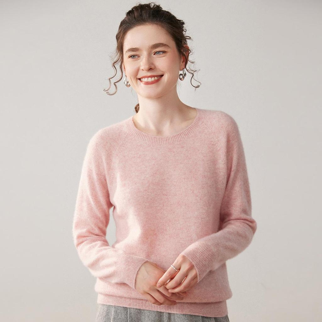 Women's Cashmere Round Neck Sweater – Versatile Solid Color Knit Top for Autumn/Winter.