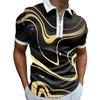 Casual Lapel T-shirt Young Men's Fashion Zipper T-shirt Short Sleeve T-shirt Men's 3D Sea Wave Print T Shirt