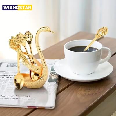 Креативный набор посуды из нержавеющей стали, 7 шт., декоративный держатель в виде лебедя с 6 ложками для кофе, фруктового десерта, перемешивания и перемешивания
