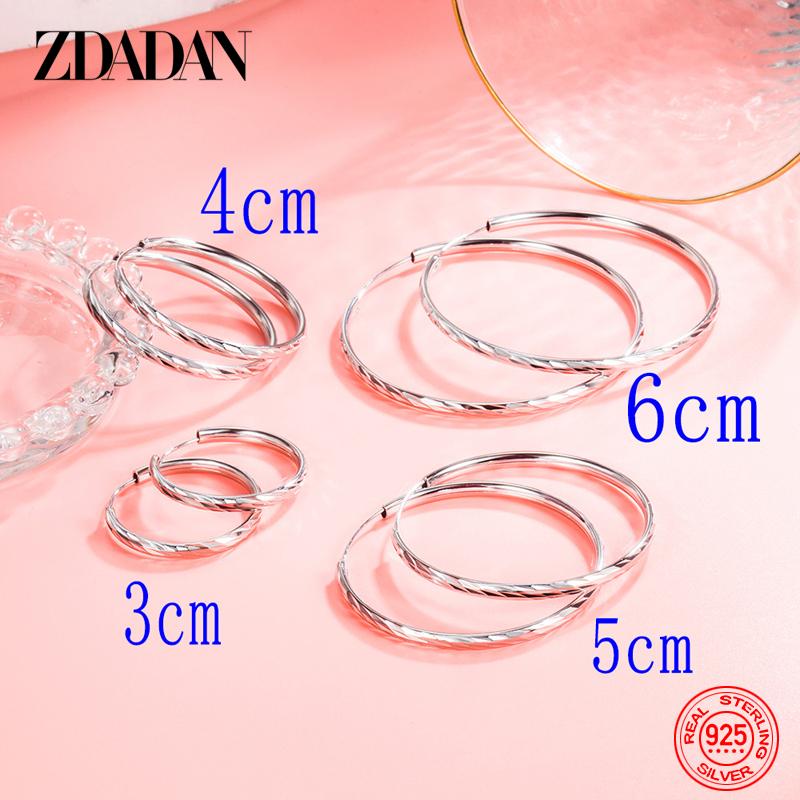 ZDADAN Серьги-кольца из стерлингового серебра 925 пробы, 30/40/50/60 мм, круглые, для женщин, модные украшения