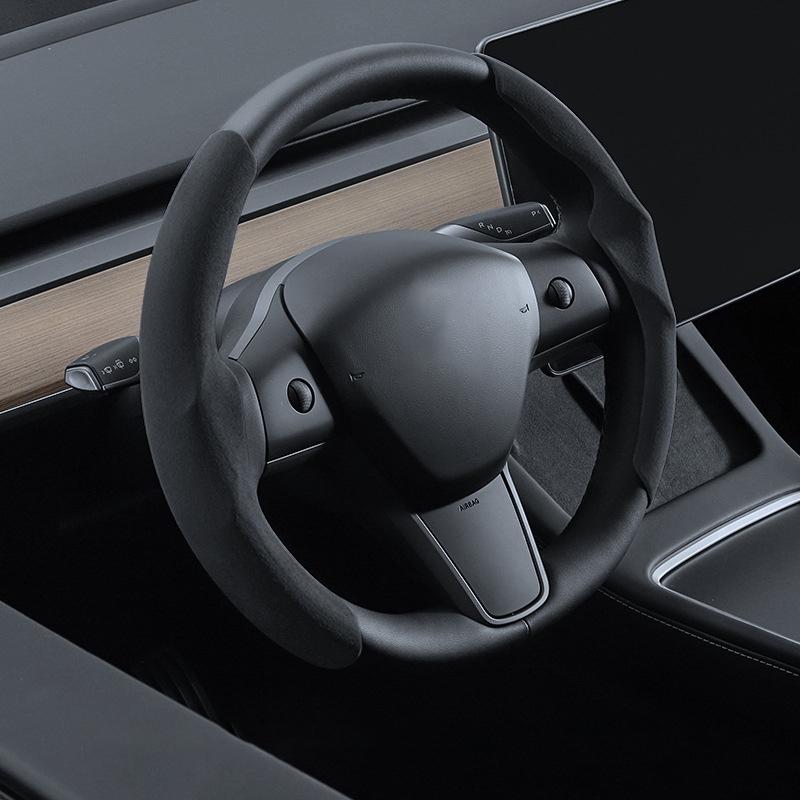 Для Tesla Руль Чехол Модель 3/Y Замша Углеродное волокно Ультратонкий Пот Впитывающий Специальный Руль Автомобильные Аксессуары