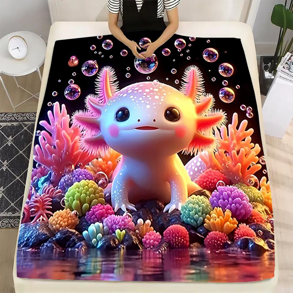 Flannel Throw Blanket Cute Cartoon Little Salamander HD Print,suitable for sofas,beds,offices,travel,camping chairs,warm blanket
