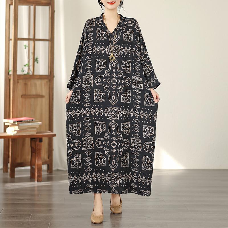 DIMANAF Новое Женское Платье Большого Размера Весна Лето Длинное Свободное Базовое Винтажное Оверсайз С Длинным Рукавом Макси Цветочное 2026