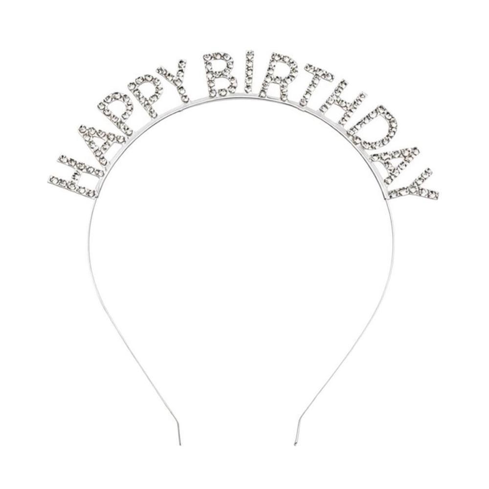 Metal HAPPY BIRTHDAY Headband Glitter Rhinestone Princess Hairbands Birthday Decoration
