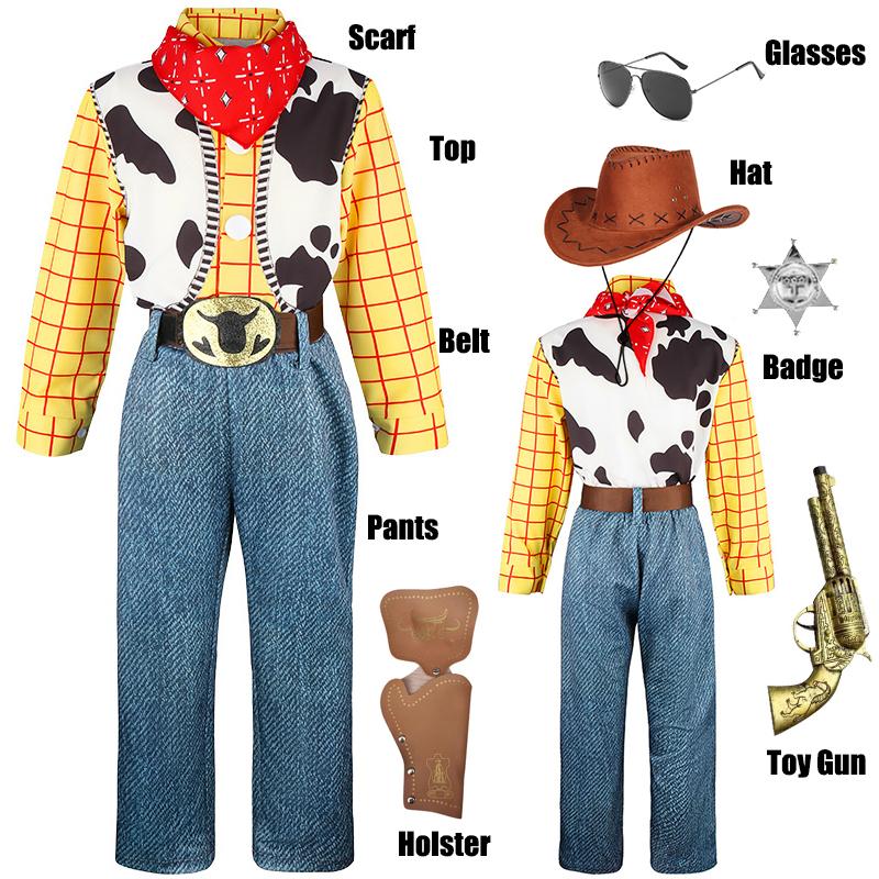 Toy Story Woody Dress Up Costume Kids Cosplay Jessie Top+Pants+Scarf+Belt Sets Girls Halloween Carnival Party Fancy Party Outfit
