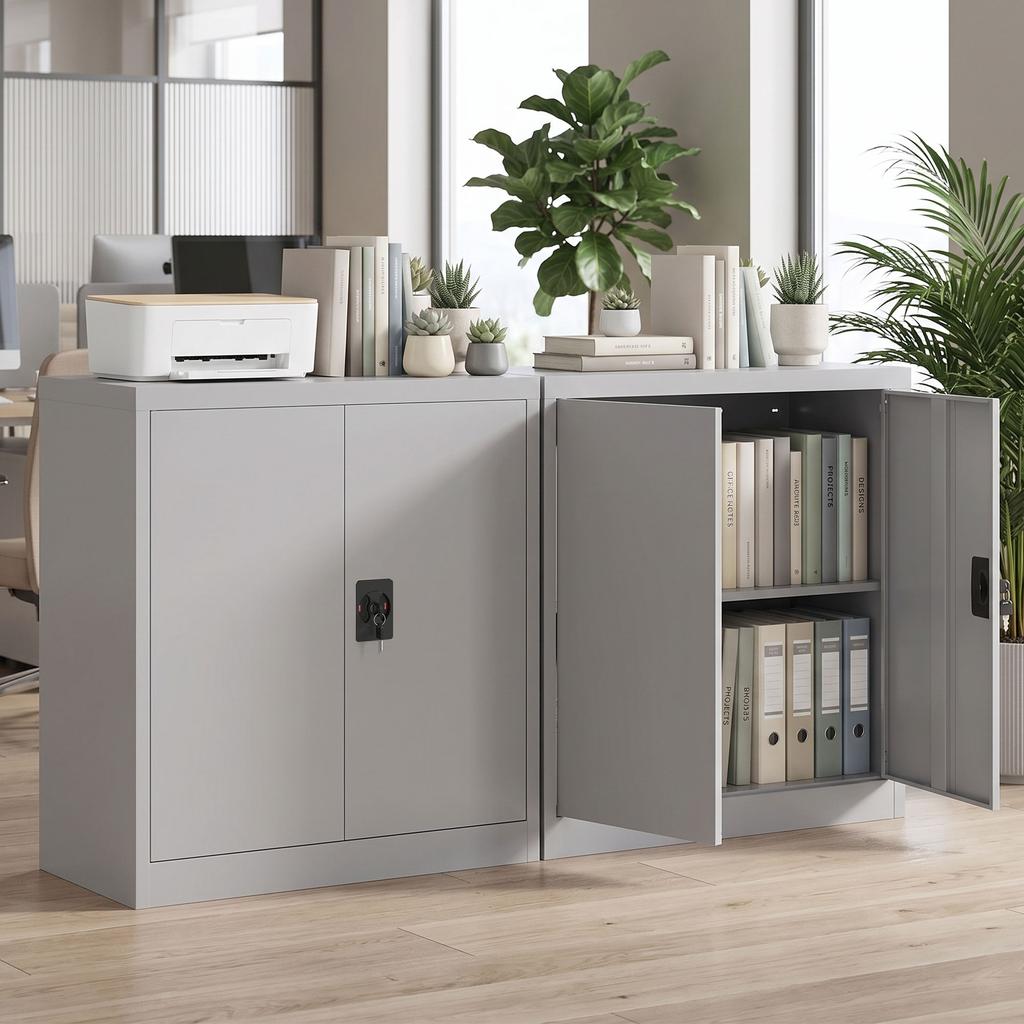 Filing Cabinet Steel Cabinet Multi Purpose Cabinet With Adjustable Shelf And Lock For Study Living Room Gray