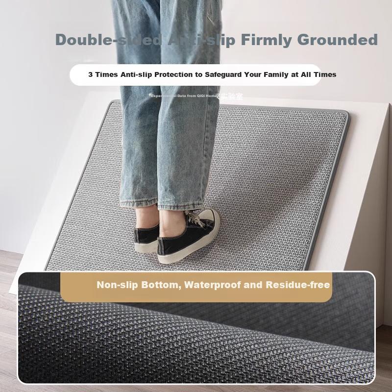 Qiqi Home Imitation Linen Woven Bathroom Mat Absorbent Non-Slip Doorway Rug Foot Mat Washroom Entrance Carpet