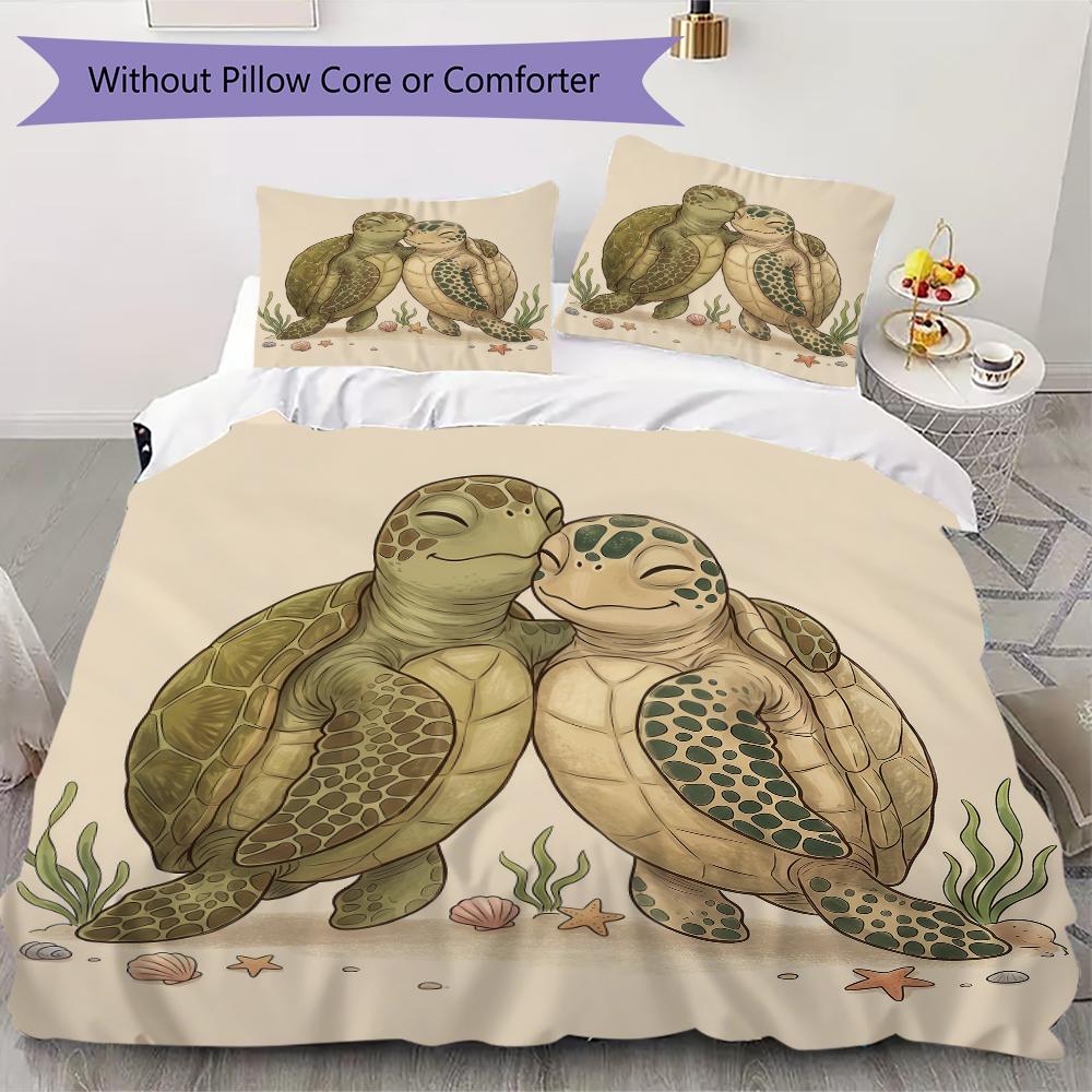 Repeat Turtle Pattern Bedding uilt Set uilt Cover Pillowcase Home Decoration Birthday Gift (1 * duvet cover + 2 * pillowcase without core)