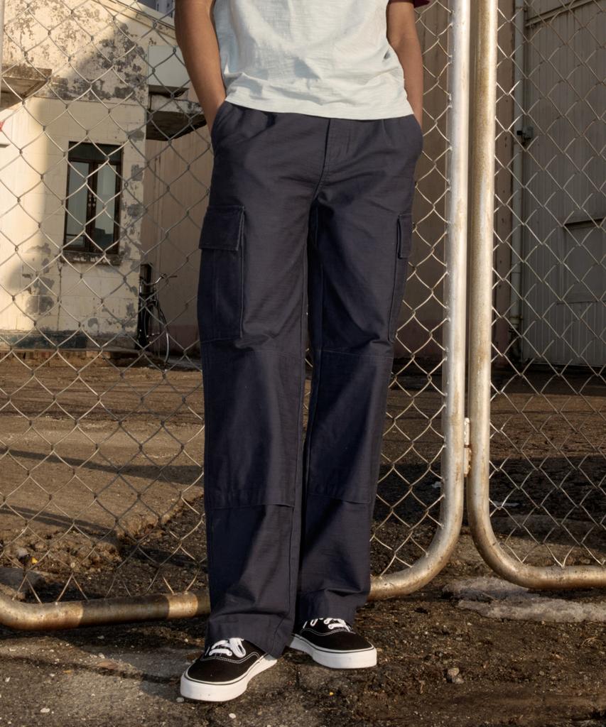 MAGOODGAN Farburn 4411 Satin Cotton Wide Fit Navy Cargo Pants