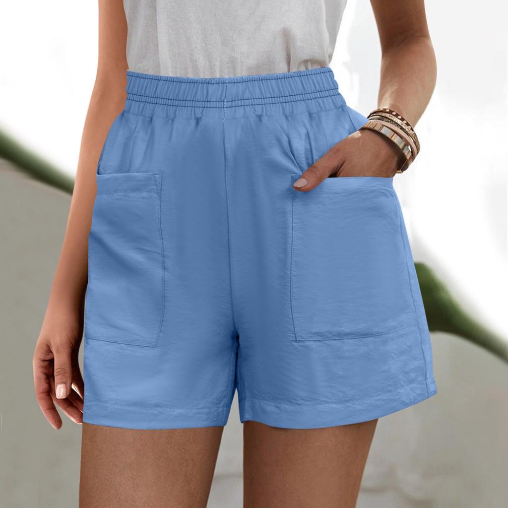 Женские однотонные брюки, модные повседневные шорты с карманами и эластичной резинкой на талии