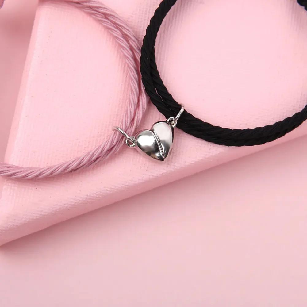 Magnet Couple Bracelets For Lovers Lock Heart Magnetic Bracelet For Women Men Braided Rope Wrist chain Minimalist Jewelry Gift
