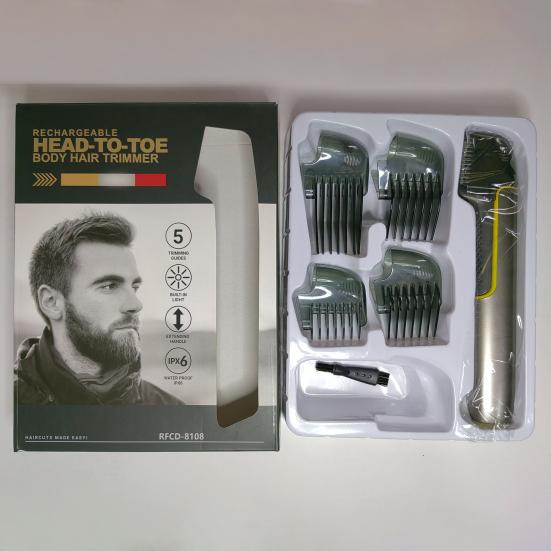 1 Set Electric Back Shaver with 5 Guide Combs Attachment Portable Dual-Head Men Body Hair Trimmer USB Rechargeable Handheld Hair Remover Tool