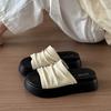 Простые шлепанцы на толстой подошве с плиссировкой, женские 2025, новые, модные и универсальные, для улицы, на плоской подошве, шлепанцы с одной перемычкой