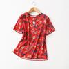 ~ Foreign Trade Original Order Loose Print Twill Cotton Silk Shirt Women's Short-Sleeved Artificial Cotton Pullover Tops Large Sizes Availiable