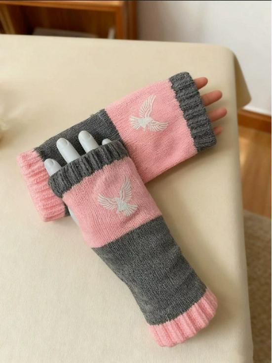 Женские осенне-зимние модные вязаные вышитые перчатки