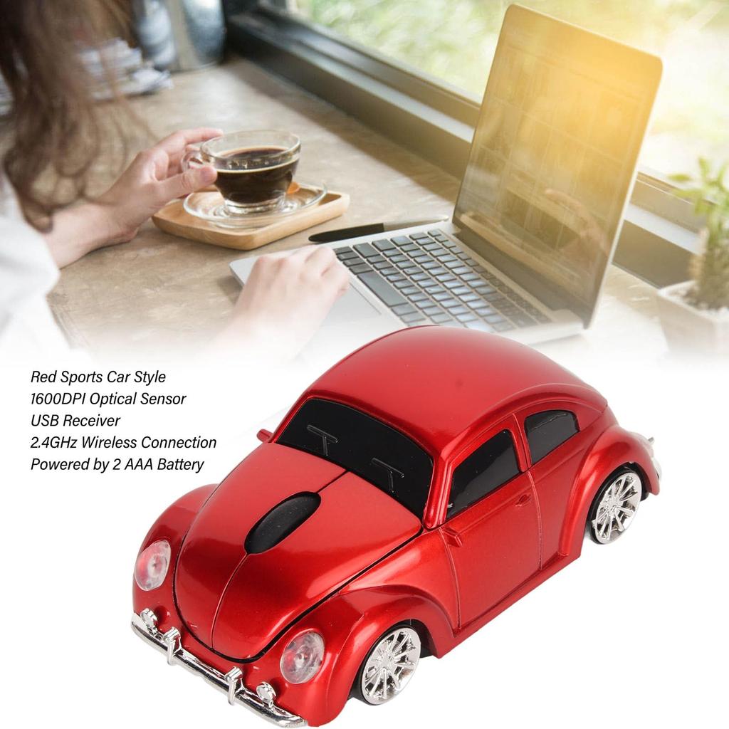 Jectse 1600 DPI 2.4GHz Wireless Gaming Mouse, Sports Car Design, LED, USB Receiver, Auto Sleep, for Laptops and Desktops