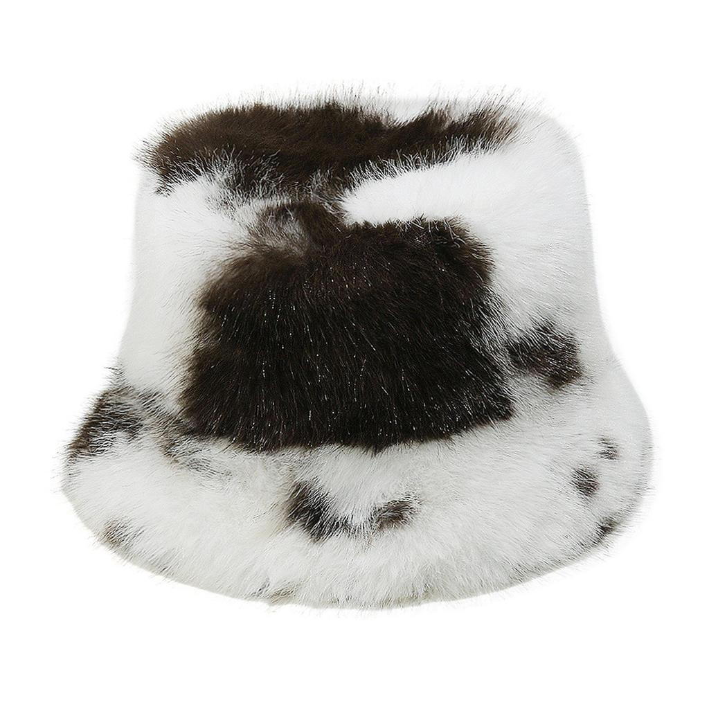 Ladies' Warm Cold Hat Women's Grass Plush Cow Pattern Fisherman's Hat Women