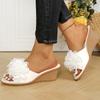 Fashion Chunky White Floral Wedges Sandals Women Summer 2025 Beach Vocation Slip On Open Toe Rome Shoes Woman High Heels Slippers 43