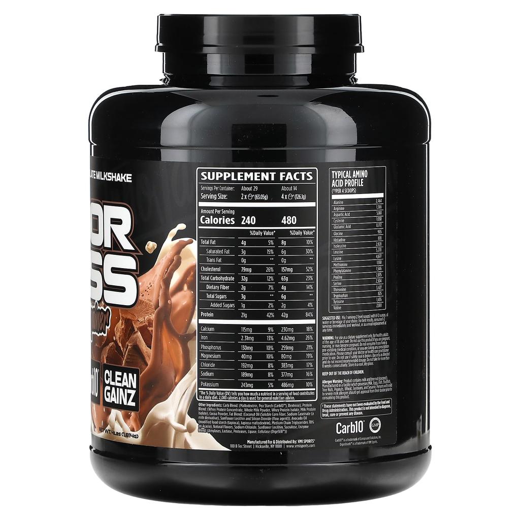 VMI Sports Major Mass, Muscle Gain, Chocolate Milkshake, 4 Lb (1,814 G)